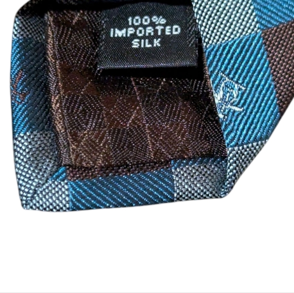 Original Penguin Brown Blue Penguin Silk Narrow Tie Preppy Logo Check - Picture 3 of 6